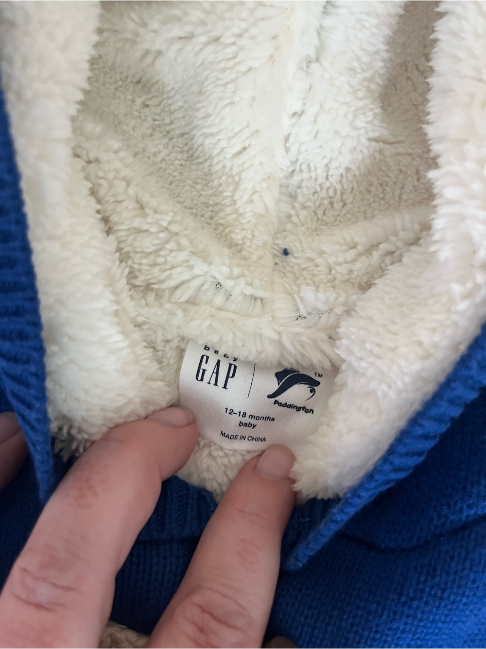 BABY GAP Blue Knit Hooded Jacket with Fleece Lining, 12-18 Months - Picture 3 of 4